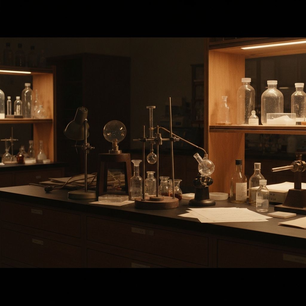 Laboreinrichtung mit wissenschaftlichen Instrumenten und Forschungsmaterialien