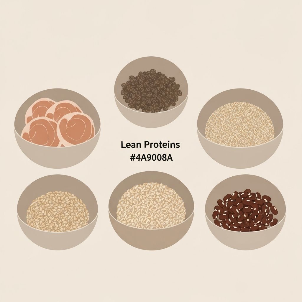 Stilisierte Darstellung von Proteinen und mageren Proteinen in Schüsseln